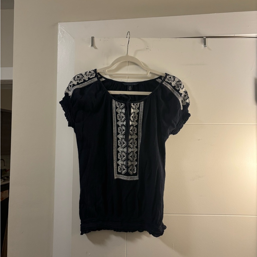 Embroidered Navy Top